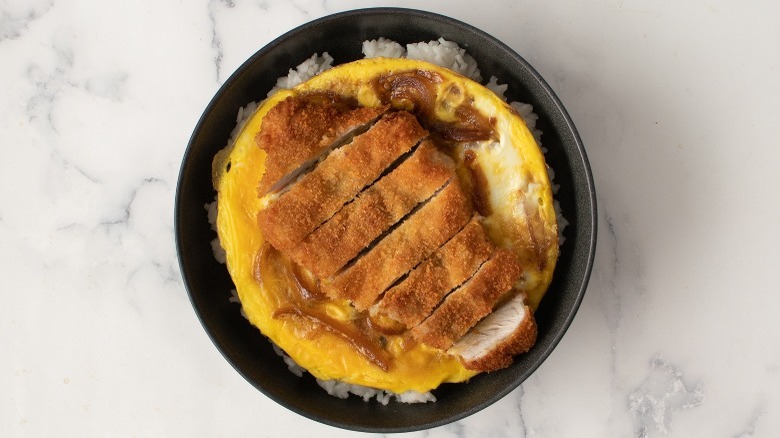 katsudon individual serving plated