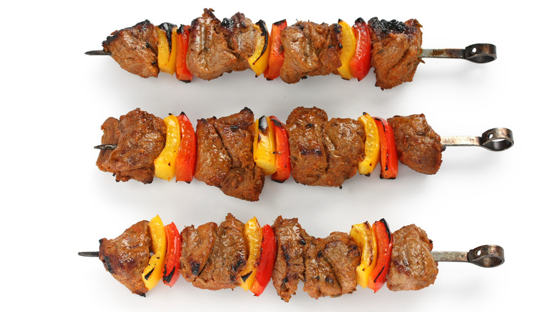 Shish kebab meat and vegetables on skewers