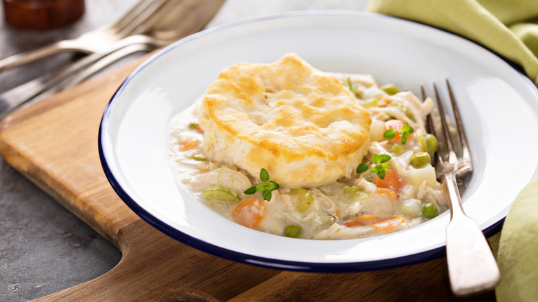 Chicken pot pie with biscuit