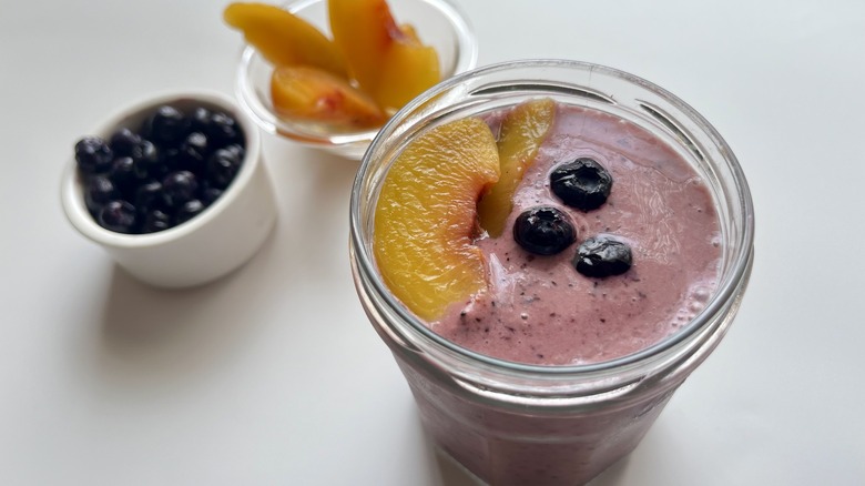 kefir blueberry peach smoothie glass