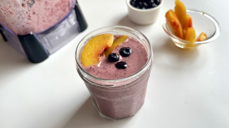 kefir blueberry peach smoothie glass