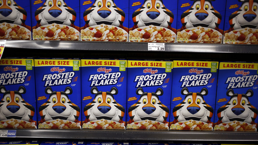 Rows of Frosted Flakes boxes