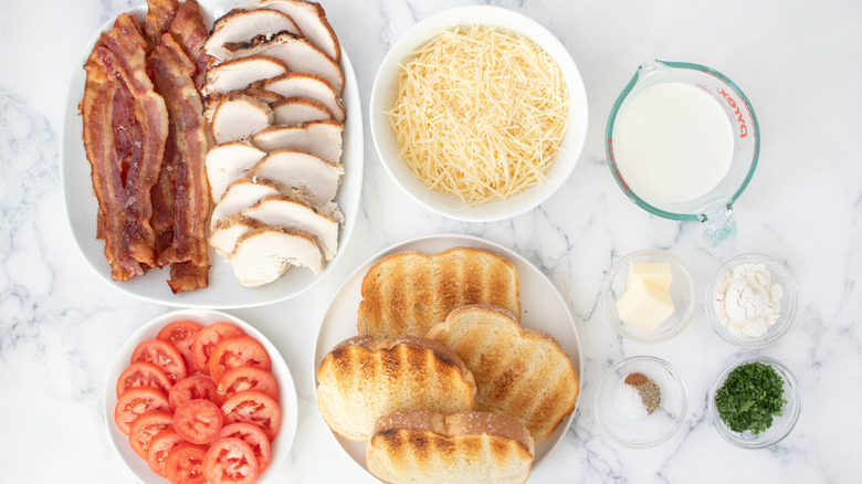 Ingredients for Kentucky Hot Brown sandwich