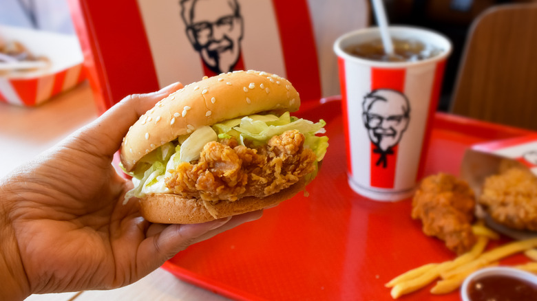 Hand holding a KFC combo meal