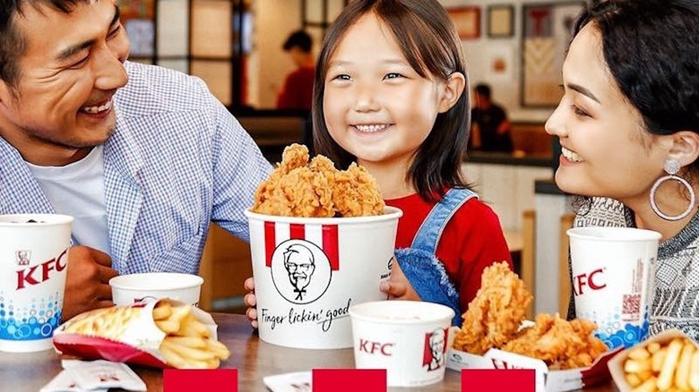 Family eating at KFC in Mongolia