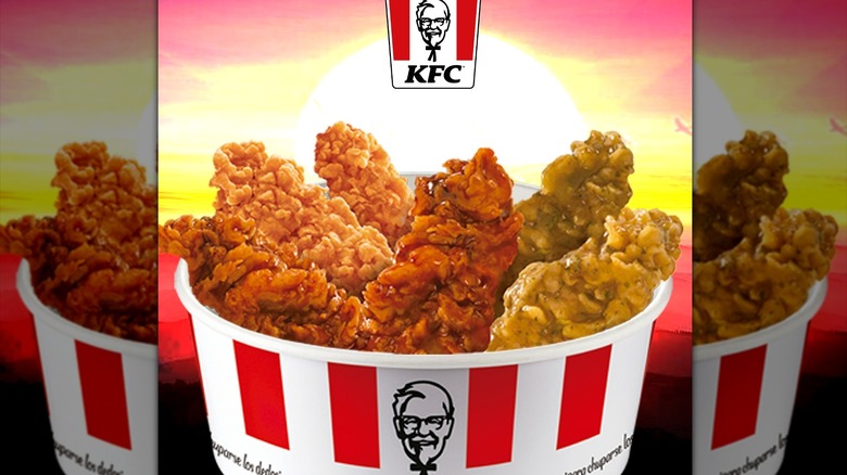 KFC bucket of sauced chicken tenders