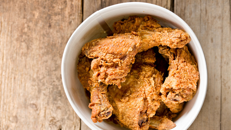 Top down view of fried chicken bucket