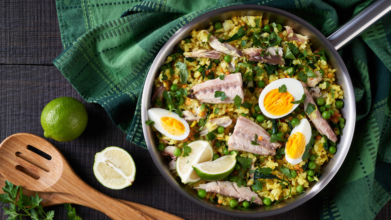 British kedgeree with eggs and fish