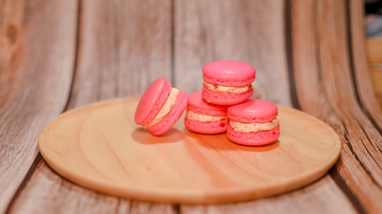 pink macarons with yellow filling