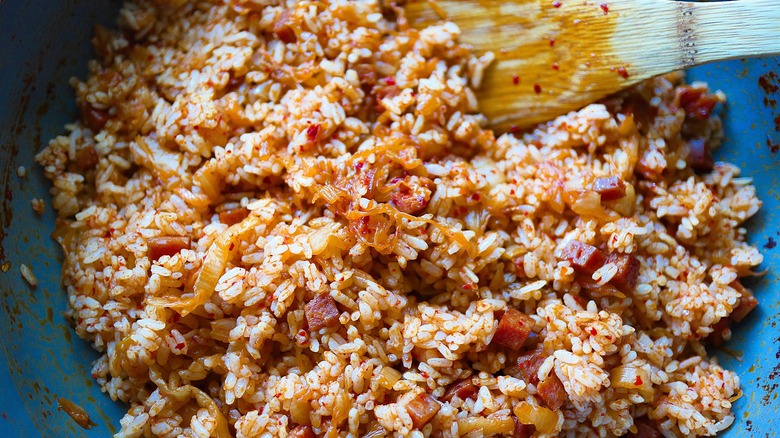 kimchi fried rice in pan