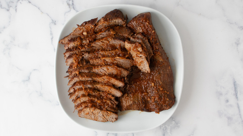 braised sliced brisket on plate