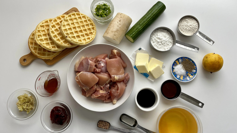 Ingredients for Korean fried chicken and scallion butter waffles