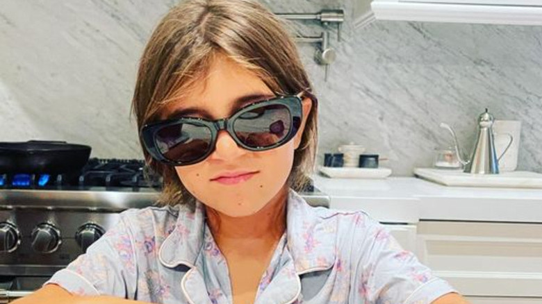 Penelope Disick wearing sunglasses to chop onions