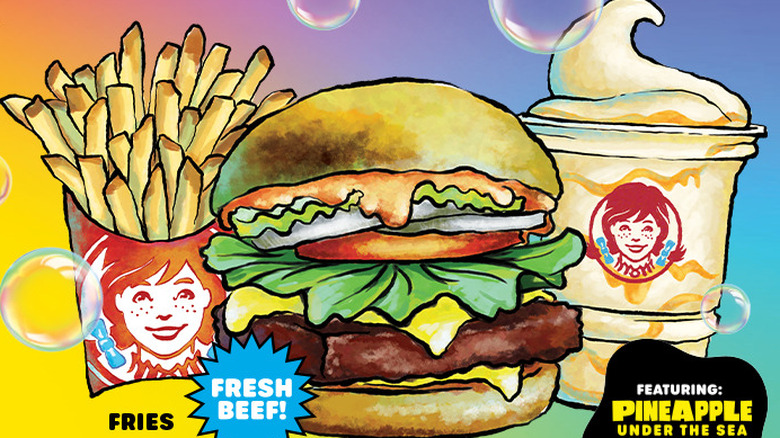 Cartoon Wendy's burger, fries, frosty