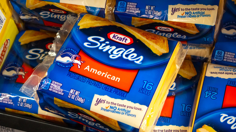 Kraft Singles packages at grocery store