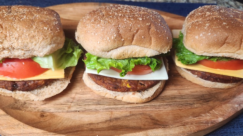 open burgers with American provolone and cheddar KRAFT NotCheese