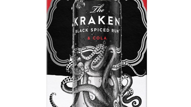 Close up of a can of Kraken spiced rum and cola