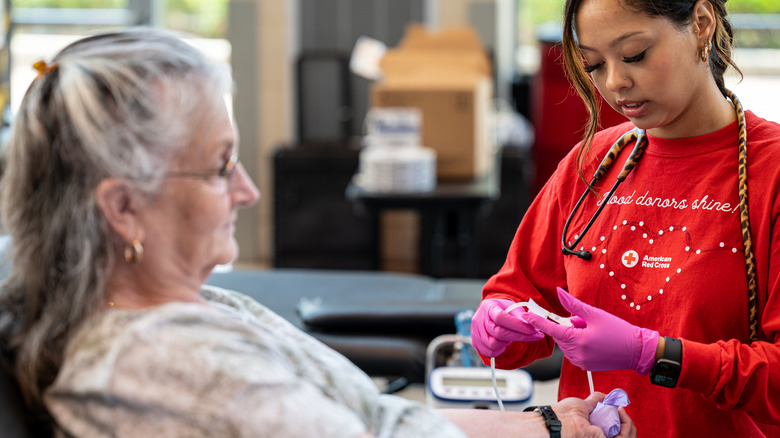 A person giving blood