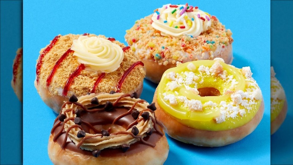 Krispy Kreme donuts against a blue background