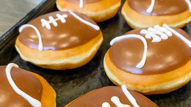 Close-Up Krispy Kreme Football Donuts