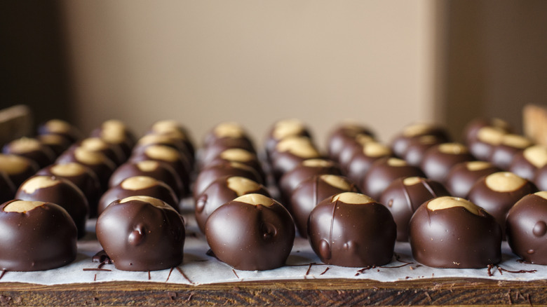 closeup of rows of Buckeyes dessert balls