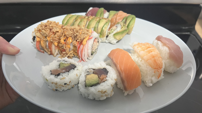 wide range of sushi plated