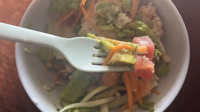 Kroger poke bowl on fork