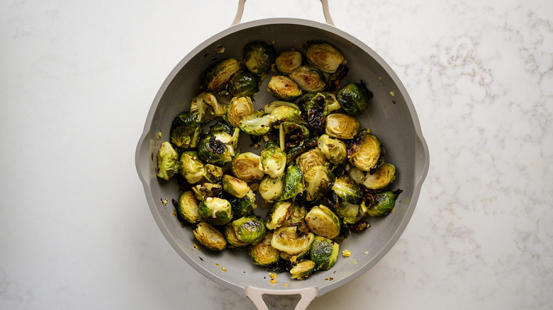 Brussels sprouts in frying pan