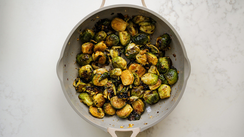 Brussels sprouts in frying pan