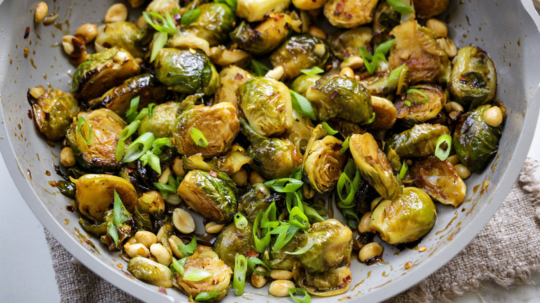 Brussels sprouts in frying pan