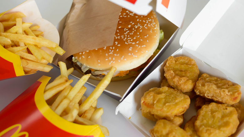 McDonald's burger, fries, and chicken nuggets