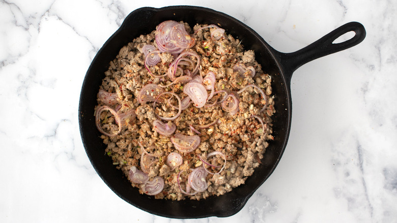 skillet shallots and ground chicken