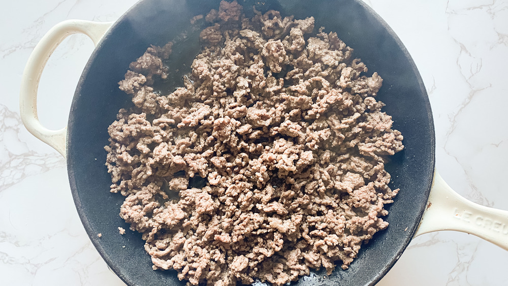 cooking ground beef in skillet