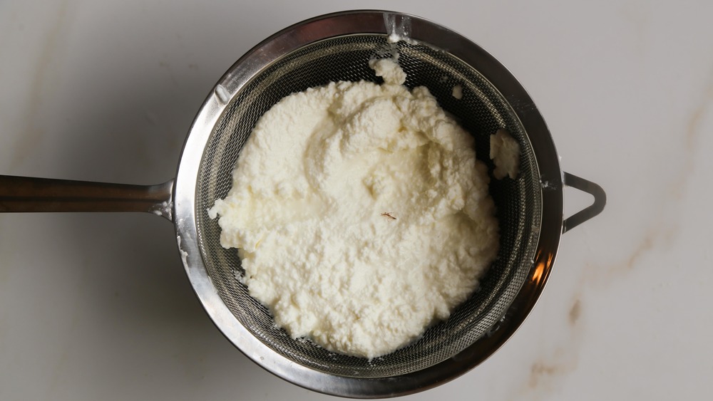 ricotta cheese in strainer