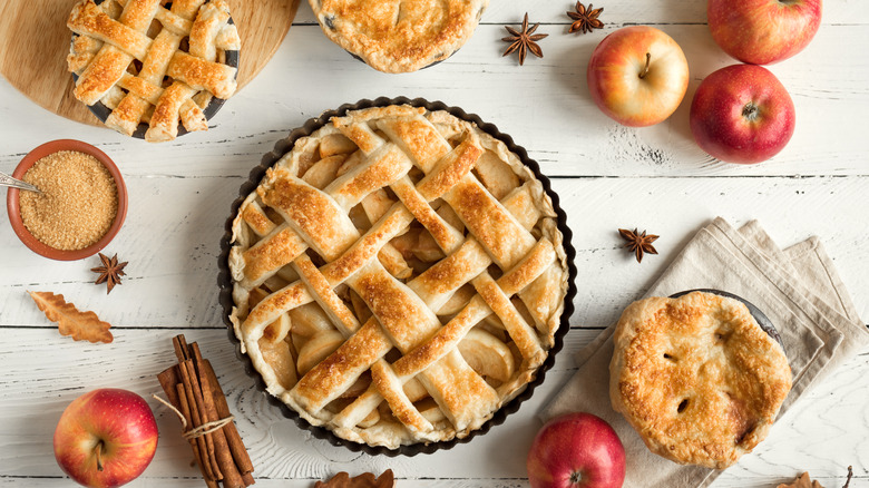 Regular size and miniature apple pies