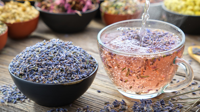 infused lavender tea being poured