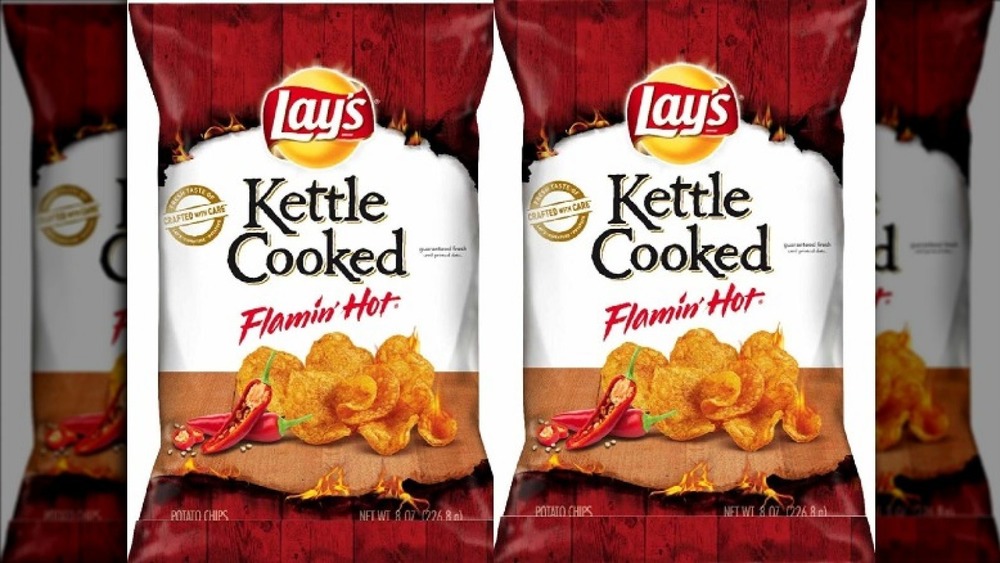 Bags of Lay's flamin hot chips