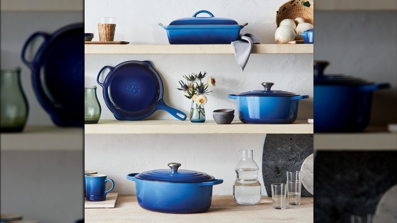 Le Creuset's azure collection on shelves