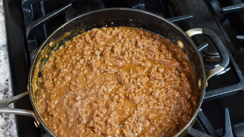 taco meat in pan