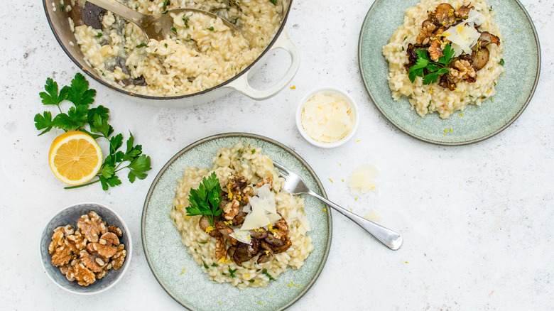 risotto on plates with pan