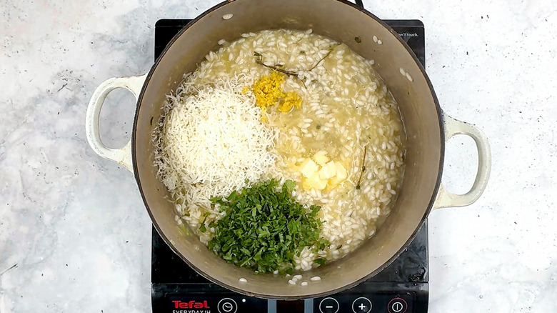 butter, Parmesan cheese, parsley, lemon in risotto