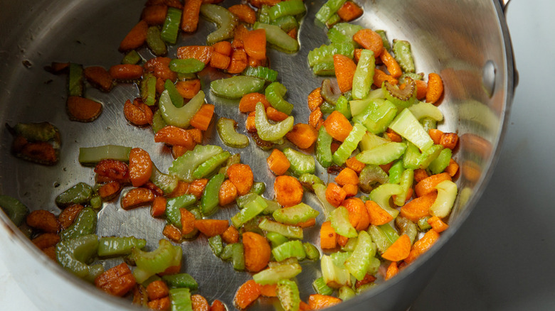 carrots and celery in pan