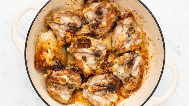 browning chicken in pan