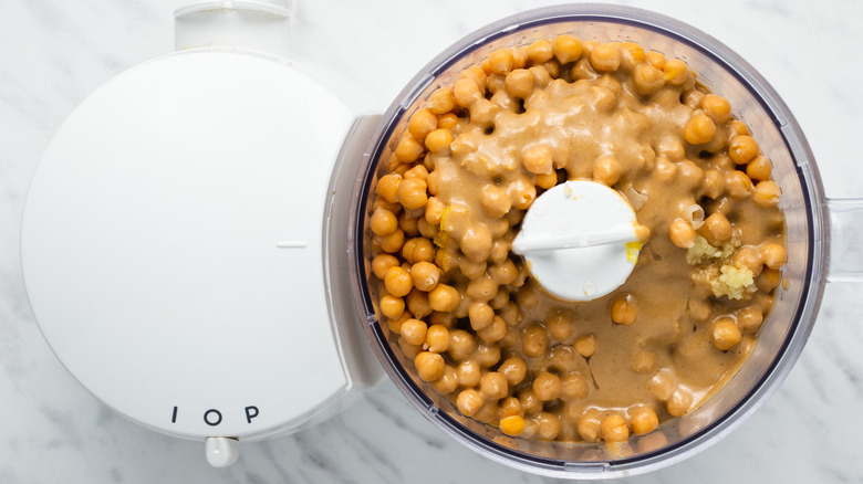 chickpeas and tahini in food processor