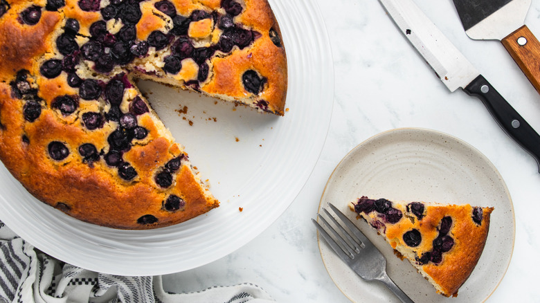 lemony blueberry cake on plate 