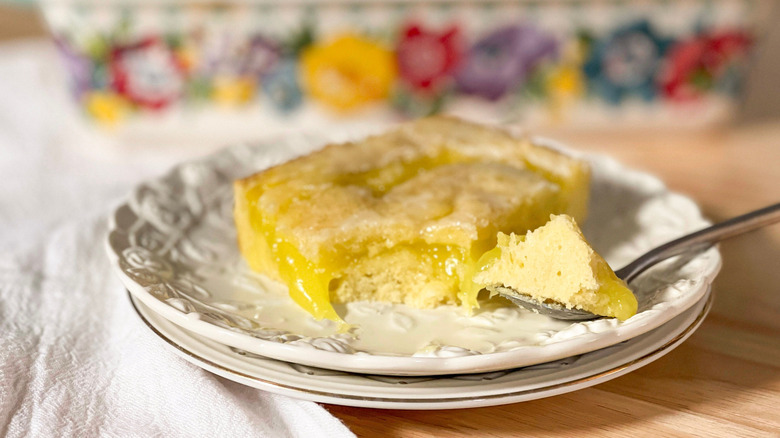 Slice of lemon Omaha cake on plate