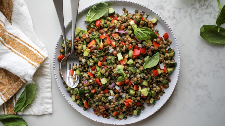 lentil vegetable salad on plate