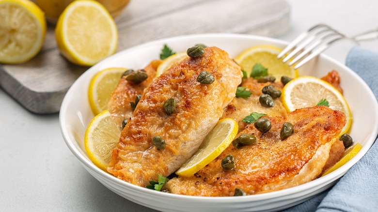 Chicken piccata in a bowl