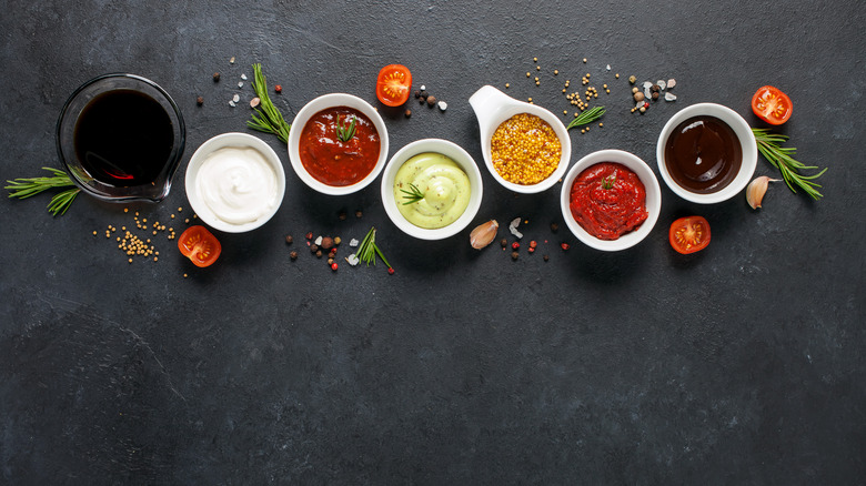An assortment of sauces Chopped chefs use