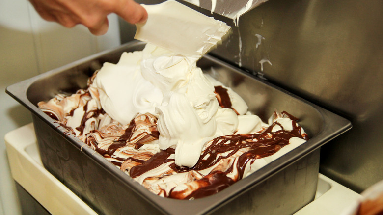 Fresh ice cream escaping from the ice cream machine at Chopped